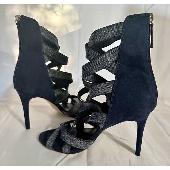 Daya by Zendaya Women Blue Denim Caged Heels Elastic Straps Open Toe Size 10 - Picture 5 of 8